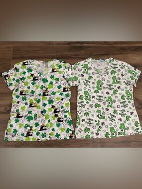 Bundle of 2 St Patrick’s Day Snoopy and Care Bears Scrub Tops